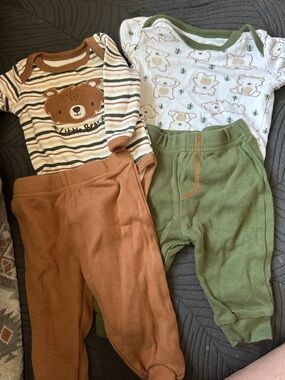 Baby Bear & Dino Mix 5-Piece Outfit Set - Neutral Greens & Rust